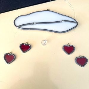 NEW Artisan Stained glass crystal Raining Love Heart Cloud Mobile Suncatcher